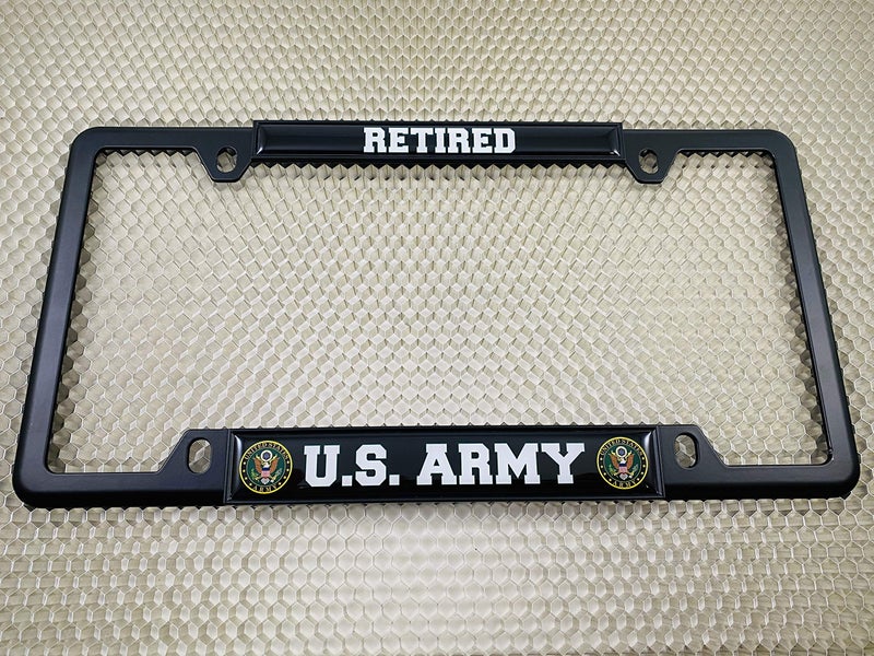 BestLicensePlateFrames [Officially Licensed Product] - U.S. Army Retired - Domed Custom-Made Personalized Narrow (Thin) Top 4 Hole Metal Car License Plate Frame with Free caps - Black (Quantity: 1 Frame) - Image 4